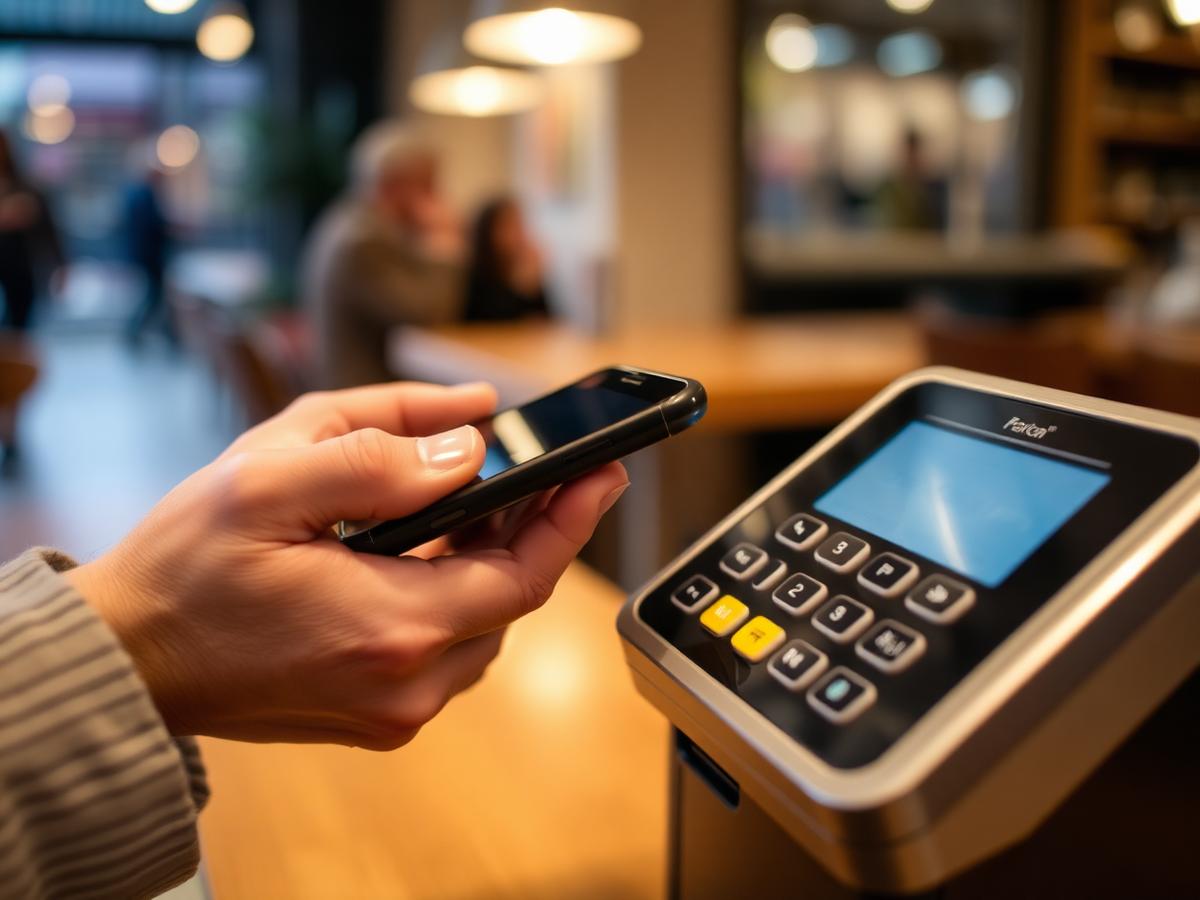 A contactless phone payment at a London counter